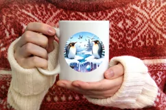 Penguins Watercolor Winter Scene PNG Product Image 1