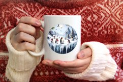 Santa Penguins Winter 3D Round Ornament PNG Product Image 4