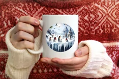 Santa Penguins Winter 3D Round Ornament PNG Product Image 4