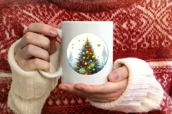 Christmas Tree Round Ornament Sublimation PNG Product Image 3