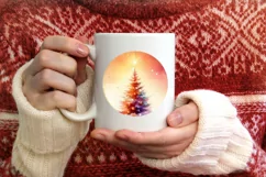 Colorful Christmas Tree Watercolor PNG Product Image 3