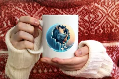 Rhino Emerging from Ice Wall Round Sticker Sublimation PNG Product Image 4