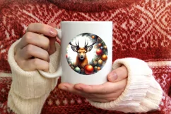 Reindeer Winter Scene Round Ornament Sublimation PNG Product Image 4