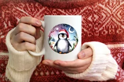 Christmas Penguin Round Ornament Sublimation PNG Product Image 3