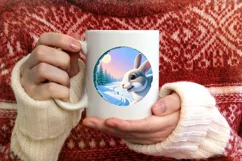Snow Wall Rabbit Round Ornament Sublimation PNG Product Image 4