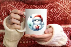 Christmas Cat Round Ornament Sublimation PNG Product Image 4