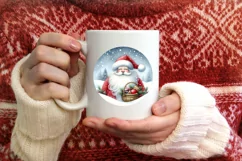 Icy Wall with Smiling Santa Round Ornament Sublimation PNG Product Image 3