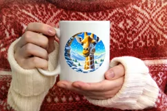 Snow Wall Giraffe Round Ornament Sublimation PNG Product Image 3