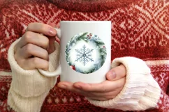 Watercolor Snowflake Round Christmas Decoration PNG Product Image 3