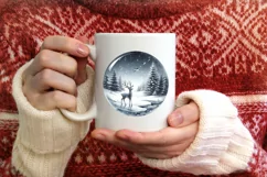 Reindeer Winter Scene Round Ornament Sublimation PNG Product Image 3