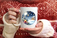 Winter Scene Round Ornament Sublimation PNG Product Image 1