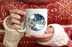 Winter Scene Round Ornament Sublimation PNG Product Image 1