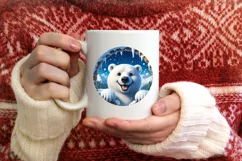 Digital Painting Polar Bear in Snow Made Wall Round Sticker Product Image 4