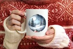 3D Winter Flowers Round Ornament Sublimation PNG Product Image 4