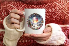 Colorful Pastel Christmass Scene Round Ornament Sublimation Product Image 1