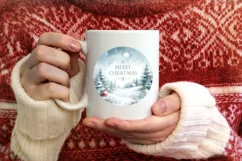 Pastel Watercolor Round Christmas Image with Merry Product Image 3