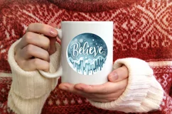 Believe White Christmas Round Ornament Sublimation PNG Product Image 4