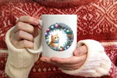 Round Christmas Ornament with Cat Sublimation PNG Product Image 1