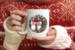 Gift White Christmas Round Ornament Sublimation PNG Product Image 3