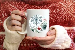 Watercolor Snow Flake Round Christmas Image PNG Product Image 3