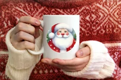 Watercolor Santa Round Christmas Image PNG Product Image 1