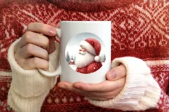 Watercolor Santa Round Christmas Image PNG Product Image 4