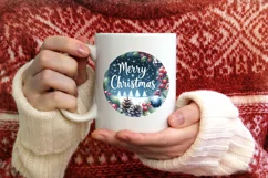 Winter Scene with Merry Christmas Round Ornament Sublimation Product Image 3