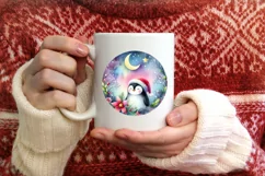 Colorful Pastel Christmas Penguin Round Ornament Sublimation Product Image 3