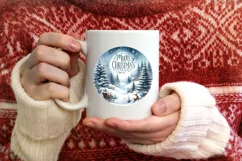 Winter Scene with Merry Christmas Round Ornament Sublimation Product Image 3