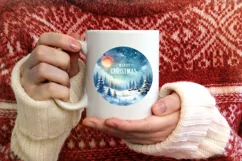 Winter Scene with Merry Christmas Round Ornament Sublimation Product Image 3