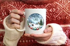 Watercolor Round Christmas Image with Christmas Scene Product Image 4