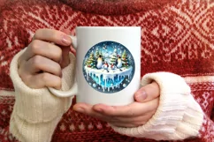 Penguins Snow Globe Round Ornament Sublimation PNG Product Image 1