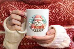 Pastel 3D Santa BELIEVE Round Ornament Sublimation PNG Product Image 4