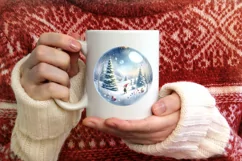 Winter Scene with Elf Round Christmas Ornament Sublimation Product Image 3