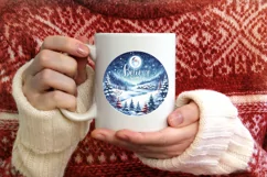 Colorful Santa Round Ornament Sublimation PNG Product Image 1
