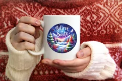 Colorful Santa Round Ornament Sublimation PNG Product Image 4