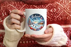Winter Scene with Santa Round Christmas Ornament Sublimation Product Image 4