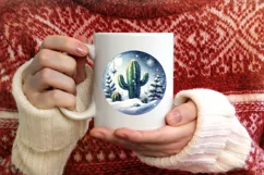 Winter Christmas Ball Scene Cactus Sublimation PNG Product Image 3