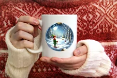 3D Winter Scene Elf Round Christmas Ornament PNG Product Image 3