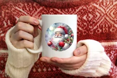 Santa Round Christmas Ornament Sublimation PNG Product Image 3