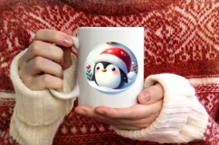 3D Penguin Portrait with Santa Hat Round Christmas Ornament Product Image 4