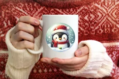 3D Penguin Portrait with Santa Hat Round Christmas Ornament Product Image 3