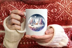 Reindeer Winter Christmas Ball Scene Sublimation PNG Product Image 4