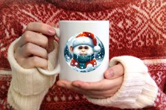 Winter Scene Monkey Portrait with Santa Hat Round Ornament Product Image 4