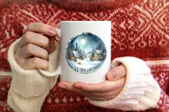 Winter Scene with Town Round Ornament Sublimation PNG Product Image 4