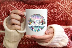 Pastel Penguins Winter Scene Sublimation PNG Product Image 3