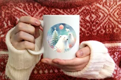 Colorful Polar Bear Round Ornament Sublimation PNG Product Image 4