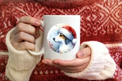 Colorful Christmas Dog Round Ornament Sublimation PNG Product Image 4