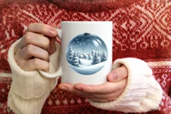 Winter Scene with Town Round Sticker Ornament Sublimation Product Image 1