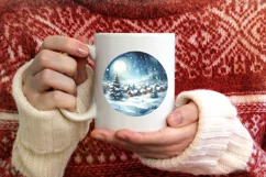 Winter Scene with Town Round Sticker Ornament Sublimation Product Image 4